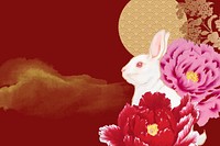 Rabbit Chinese zodiac background, red floral design