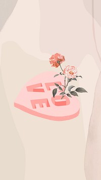 Flower love heart iPhone wallpaper, Valentine's Day background