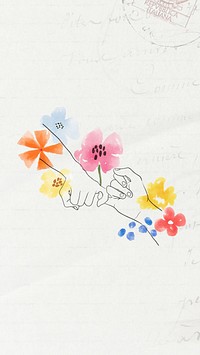 Pinky promise hands mobile wallpaper, cute flowers illustration