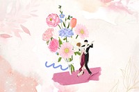 Aesthetic flower bouquet background, couple dancing illustration