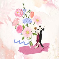 Aesthetic flower bouquet, couple dancing illustration