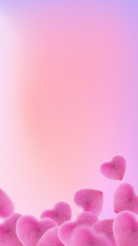 Aesthetic pink gradient iPhone wallpaper, furry hearts border background