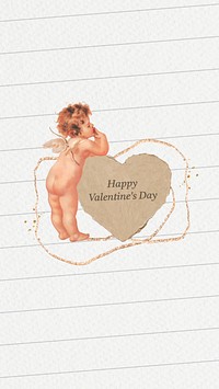 Happy Valentine's Day phone wallpaper, cupid paper heart background