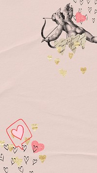 Valentine's Day cupid mobile wallpaper, heart doodle border 