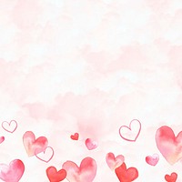 Pink clouds background, watercolor hearts border