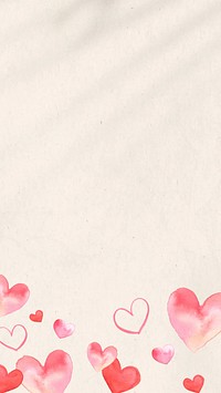 Beige textured iPhone wallpaper, watercolor hearts border background