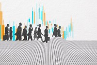 Businesspeople walking, futuristic design, digital remix