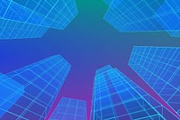 Gradient wireframe building background, smart city digital remix