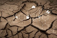 Cracked soil, drought, global warming, digital remix