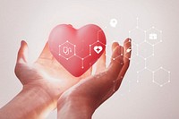 Hand holding heart, healthcare concept, digital remix