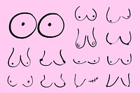 Breasts shape, women's health doodle set