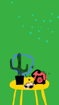 Cute cactus doodle mobile wallpaper, green background