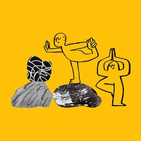 Wellness doodle background, people doing yoga pose