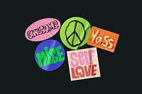 Self-love typography background, cute doodle badges