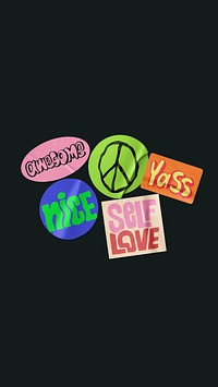 Self-love typography badges mobile wallpaper, cute doodle background