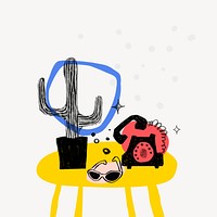 Cute cactus doodle background, gray design