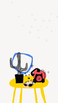 Cute cactus doodle mobile wallpaper, gray background