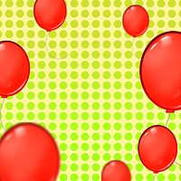 Red floating balloons background, party border