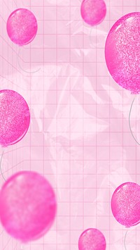 Pink floating balloons phone wallpaper, party background