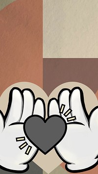 Brown retro Bauhaus iPhone wallpaper, hands showing heart background