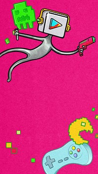 Funky abstract gaming phone wallpaper, entertainment cartoon background