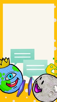 Global communication cartoon phone wallpaper, yellow frame background