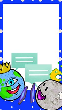Global communication cartoon phone wallpaper, blue frame background