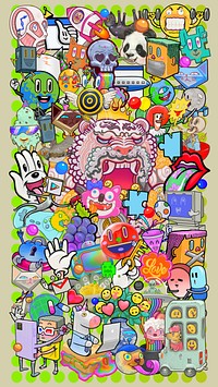 Funky abstract cartoon iPhone wallpaper, colorful chaotic illustration