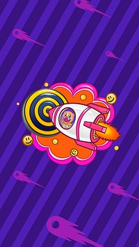 Rocket hitting target phone wallpaper, funky cartoon background