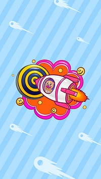 Rocket hitting target phone wallpaper, funky cartoon background