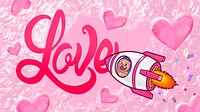 Flying love rocket HD wallpaper, pink typography background