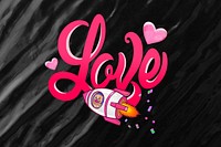 Flying love rocket background, pink typography