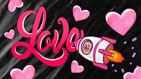 Flying love rocket HD wallpaper, pink typography background
