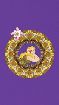 Alphonse Mucha's lady iPhone wallpaper, ornament, art nouveau illustration, remixed by rawpixel