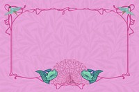 Pink leaf patterned background, ornamental frame, remixed from the artwork of William Morris