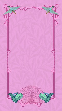 Pink ornament frame mobile wallpaper, leafy patterned background, remixed by rawpixel