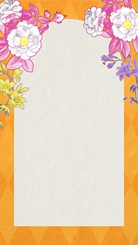 Orange floral frame phone wallpaper, vintage botanical illustration, remixed by rawpixel