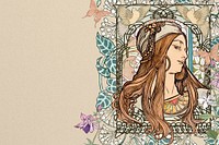 Art nouveau lady background, Alphonse Mucha's vintage artwork, remixed by rawpixel