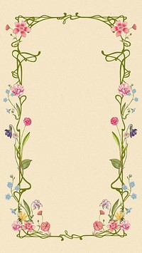 Beige floral frame iPhone wallpaper, rose drawing illustration, remixed by rawpixel