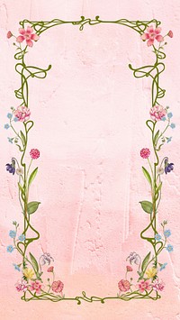 Pink iPhone wallpaper, floral frame drawing design, remixed by rawpixel