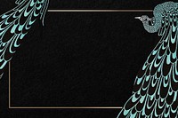 Black background, blue peacock border illustration, remixed by rawpixel