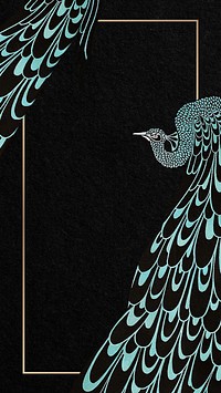 Aesthetic peacock, black iPhone wallpaper, remixed by rawpixel