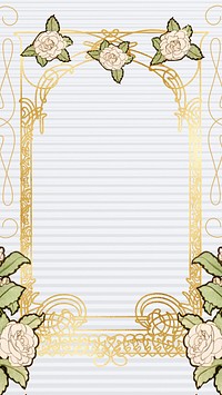 Floral ornament frame phone wallpaper, gold luxury design, remixed by rawpixel