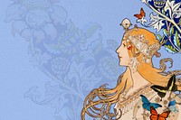 Alphonse Mucha's Zodiac background, vintage woman, remixed by rawpixel