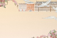 Beige background, Art Nouveau building border, remixed by rawpixel