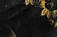 Black texture background, gold flower border, remixed by rawpixel