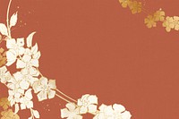 Burnt orange background, gold flower border, remixed by rawpixel