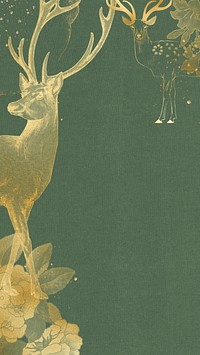 Gold deer iPhone wallpaper, aesthetic border design, remixed by rawpixel