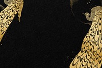 Aesthetic black background, gold peacock border illustration, remixed by rawpixel