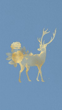 Aesthetic gold stag iPhone wallpaper, blue design, remixed by rawpixel